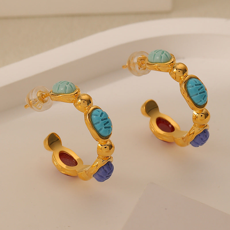 Egyptian faience style C-shaped earrings
