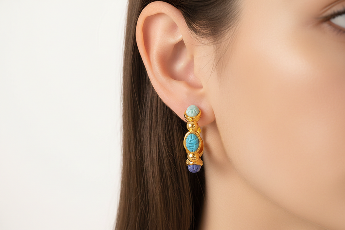Egyptian faience style C-shaped earrings