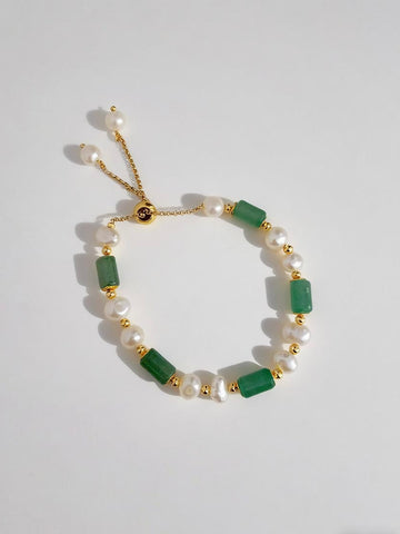 Dainty Green Stone & Pearl Bracelet