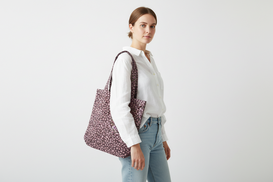 Floral patterned bag on a white background