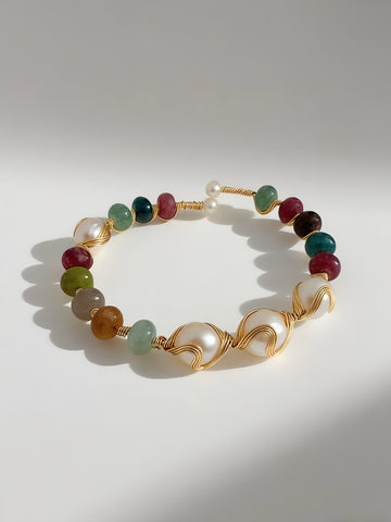 Boho Stone Pearl Charm Bracelet