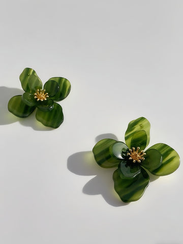 Moss Green Resin Flower Earring